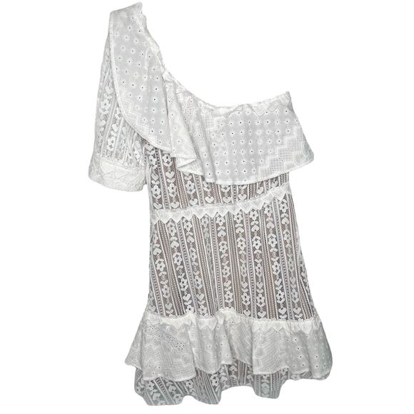 New Women’s For Love & Lemons White Lace Lovebird Mini Dress Size S - Picture 5 of 8